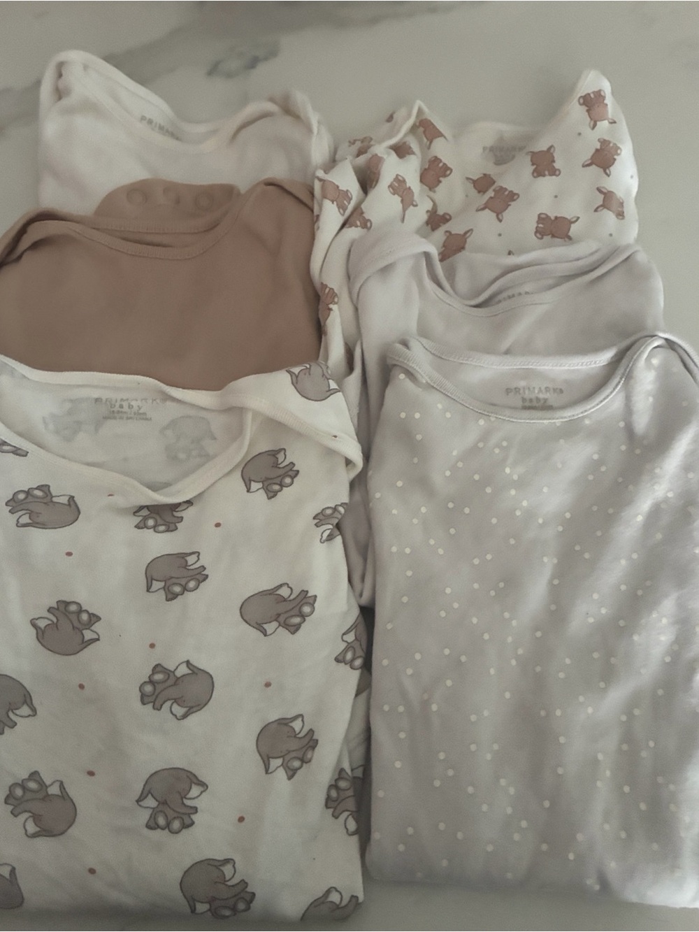 Primark Neutral Baby Bodysuit Set in White, Tan and Light Gray
